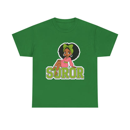 Soror Cartoon Girl T-Shirt | Black Girl Magic, Green Accents