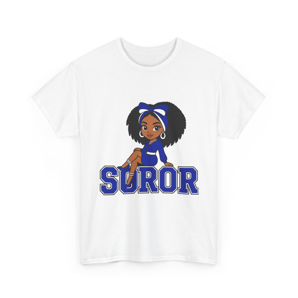 Soror Cartoon Girl T-Shirt | Black Girl Magic, Blue Accents