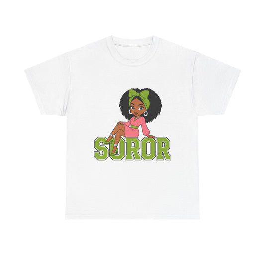 Soror Cartoon Girl T-Shirt | Black Girl Magic, Green Accents