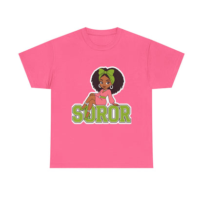 Soror Cartoon Girl T-Shirt | Black Girl Magic, Green Accents