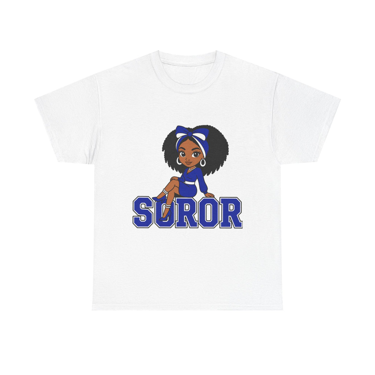 Soror Cartoon Girl T-Shirt | Black Girl Magic, Blue Accents